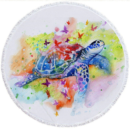 Lofaris Enchanted Butterfly Turtle Colored Round Beach Towel