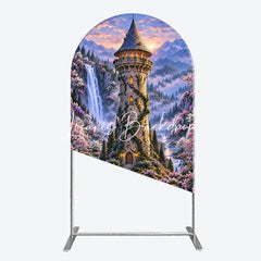Lofaris Enchanted Castle Tower Waterfall Round Top Arch Backdrop Magical Fairytale Cherry Blossom Forest Sunset Decor