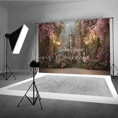 Lofaris Enchanted Castle with Pink and Purple Flowers Photography Backdrop Magical Fairytale Princess Birthday Party Decor.