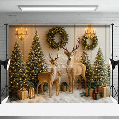 Lofaris Enchanted Christmas Photography Backdrop Reindeer Family in a Snowy Room Elegant Holiday Mini Session Background