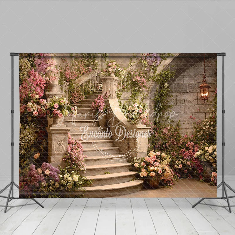 Lofaris Enchanted Floral Staircase Photography Backdrop Romantic Garden Party Decor