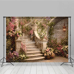Lofaris Enchanted Floral Staircase Photography Backdrop Romantic Garden Party Decor