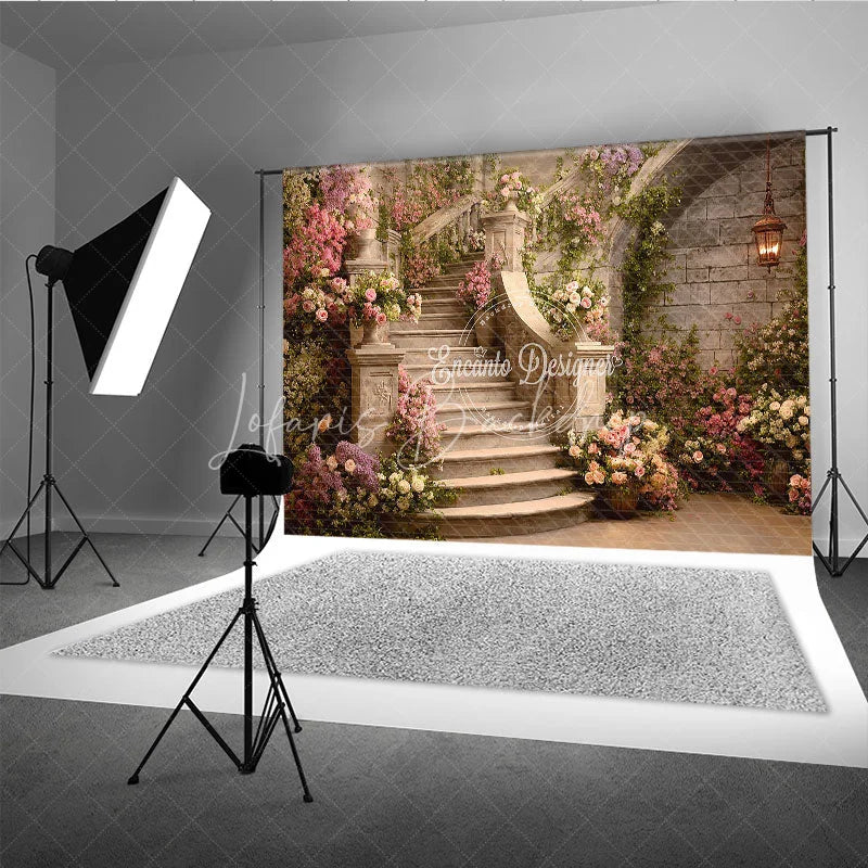 Lofaris Enchanted Floral Staircase Photography Backdrop Romantic Garden Party Decor