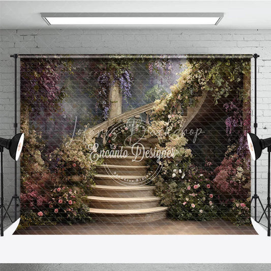 Lofaris Enchanted Floral Staircase Photography Backdrop Romantic Garden Wedding or Portrait Studio