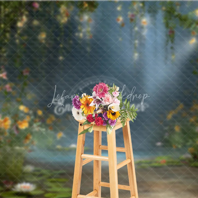 Lofaris Enchanted Forest Backdrop Magical Fairy Garden Background Water Lily Pond with String Lights Photo Props