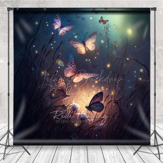 Lofaris Enchanted Forest Butterflies Photography Backdrop Magical Glowing Insects at Night Moody and Ethereal Photo Prop