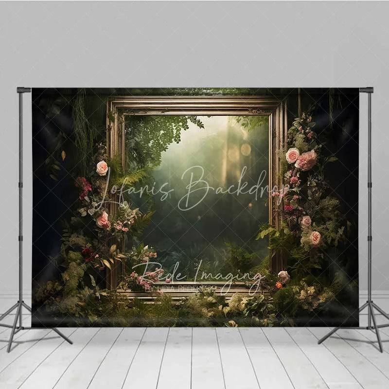 Lofaris Enchanted Forest Frame Photography Backdrop Green Nature Floral Mirror Photo Background Fairy Tale Jungle Booth Prop