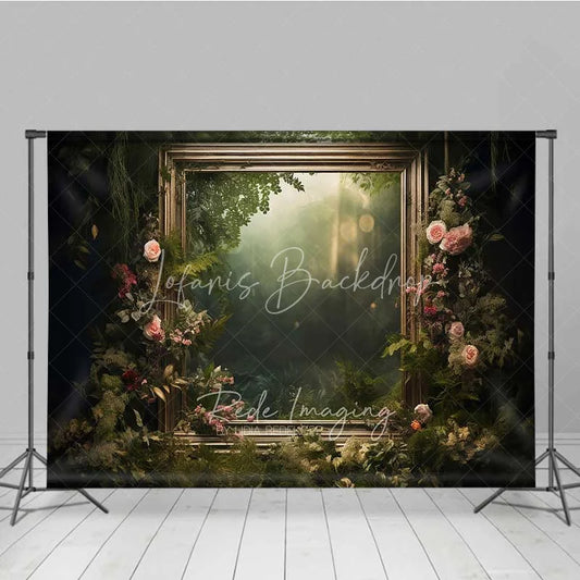 Lofaris Enchanted Forest Frame Photography Backdrop Green Nature Floral Mirror Photo Background Fairy Tale Jungle Booth Prop