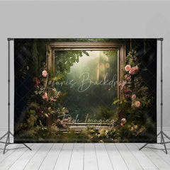 Lofaris Enchanted Forest Frame Photography Backdrop Green Nature Floral Mirror Photo Background Fairy Tale Jungle Booth Prop