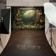 Lofaris Enchanted Forest Frame Sweep Photo Backdrop Green Nature Floral Mirror Background Fairy Tale Jungle Floor Prop