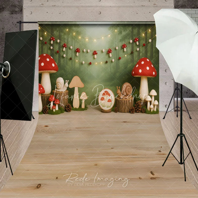Lofaris Enchanted Forest Mushroom and Snail Sweep Backdrop Woodland Birthday Party Decor