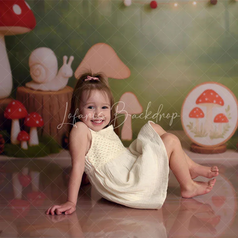 Lofaris Enchanted Forest Mushroom and Snail Sweep Backdrop Woodland Birthday Party Decor