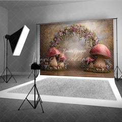 Lofaris Enchanted Forest Photography Backdrop Fairytale Mushroom Arch with Flowers Fine Art Painterly Background