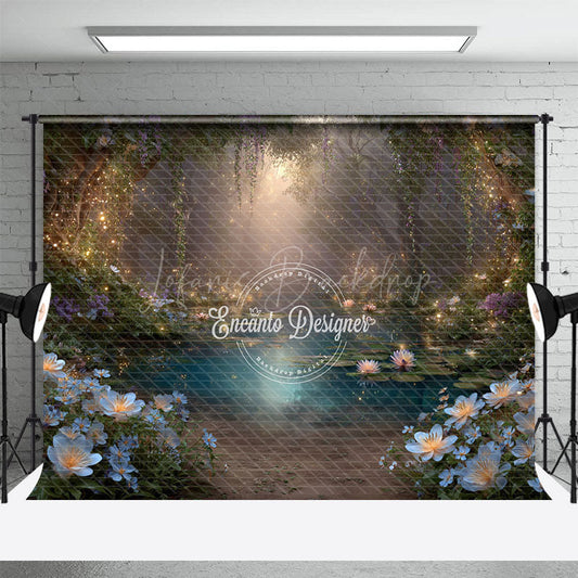 Lofaris Enchanted Forest Photography Backdrop with Magical Glowing Pond Fairy Lights Fairytale Photo Background