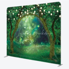 Lofaris Enchanted Forest Tension Fabric Backdrop String Lights Greenery Decor Magical Spring Garden Theme Background for Wedding