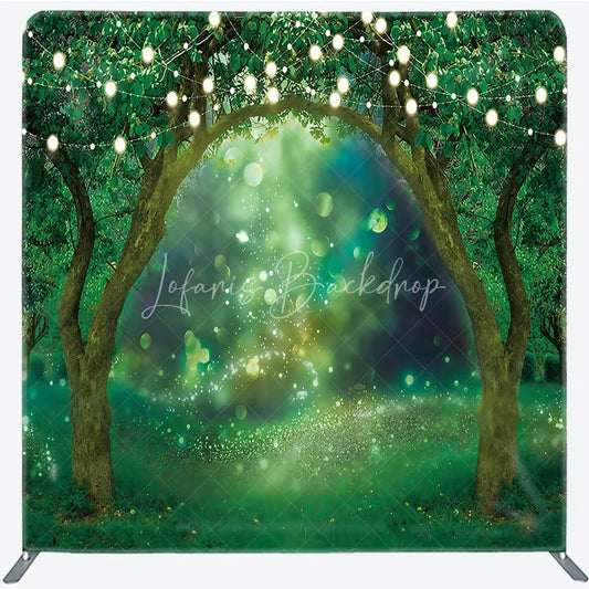 Lofaris Enchanted Forest Tension Fabric Backdrop String Lights Greenery Decor Magical Spring Garden Theme Background for Wedding
