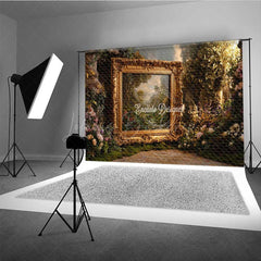 Lofaris Enchanted Forest Wedding Photography Backdrop Ornate Gold Frame in the Woods Fine Art Themed Photo Prop Decor