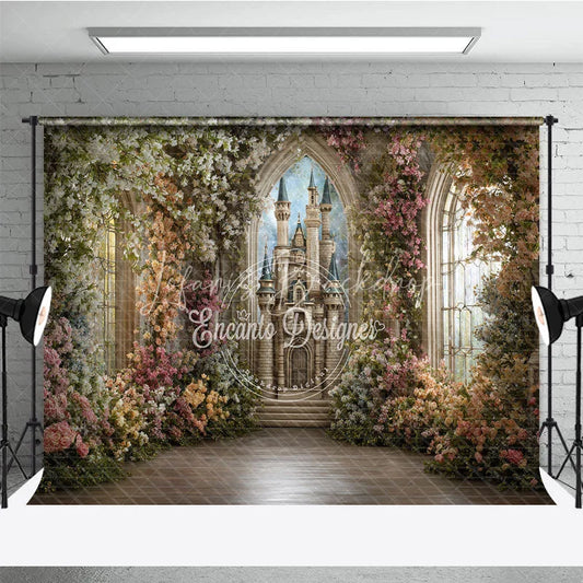 Lofaris Enchanted Garden Fairytale Castle Photography Backdrop Princess Birthday Party Floral Arch Window Decor