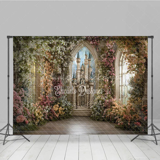 Lofaris Enchanted Garden Fairytale Castle Photography Backdrop Princess Birthday Party Floral Arch Window Decor