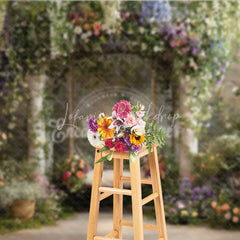 Lofaris Enchanted Garden Floral Archway Photography Backdrop with Rustic Swing and Lush Wisteria Dreamy Portrait Decor