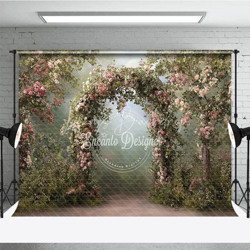 Lofaris Enchanted Garden Photography Backdrop with Pink Roses and Floral Arch Romantic Wedding Baby Shower Decor