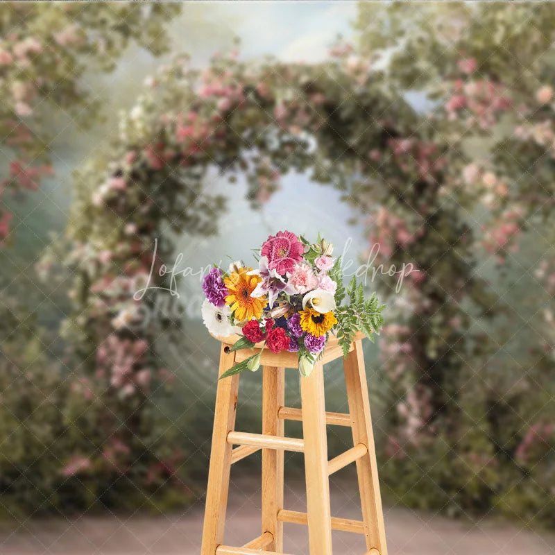 Lofaris Enchanted Garden Photography Backdrop with Pink Roses and Floral Arch Romantic Wedding Baby Shower Decor