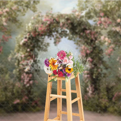 Lofaris Enchanted Garden Photography Backdrop with Pink Roses and Floral Arch Romantic Wedding Baby Shower Decor