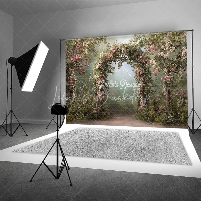 Lofaris Enchanted Garden Photography Backdrop with Pink Roses and Floral Arch Romantic Wedding Baby Shower Decor