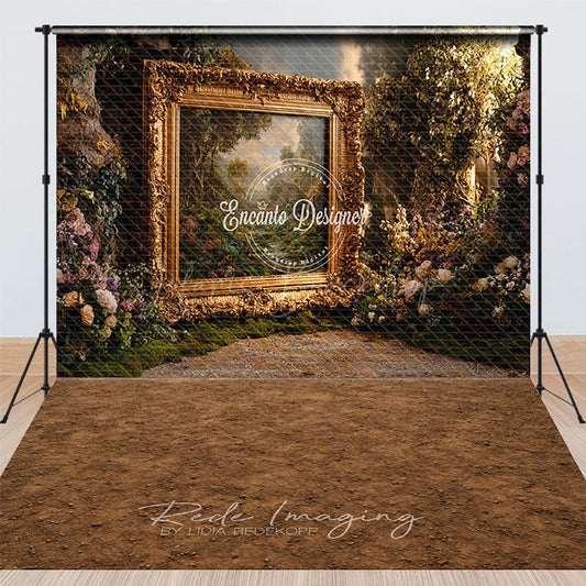 Lofaris Enchanted Garden with Ornate Gold Frame Combo Set Backdrop for Maternity and Fine Art Secret Photo Shoots