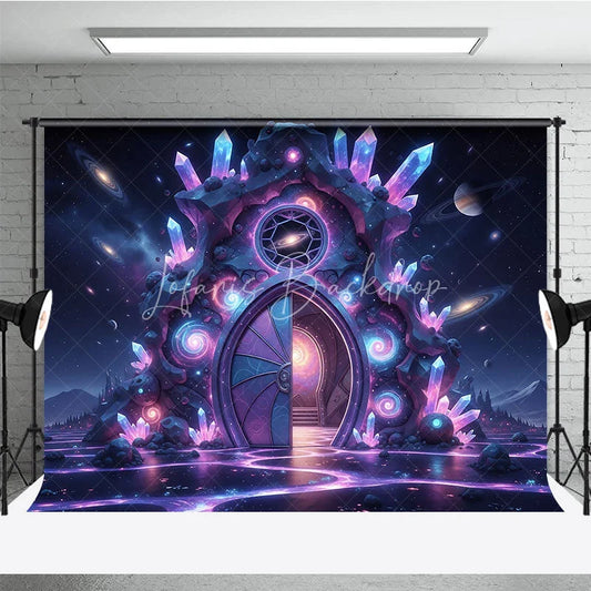 Lofaris Enchanting Cosmic Portal Photography Backdrop with Glowing Purple Crystals Starry Galaxy Scene