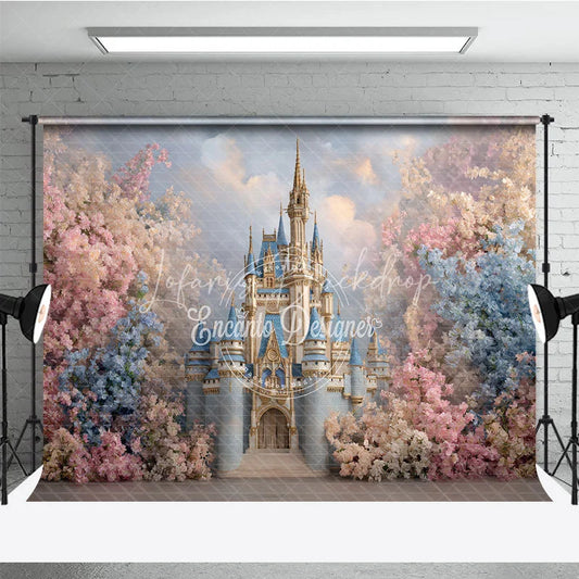 Lofaris Enchanting Fairy Tale Castle Photography Backdrop Pink and Blue Flowers Dreamy Princess Party Baby Shower Decor