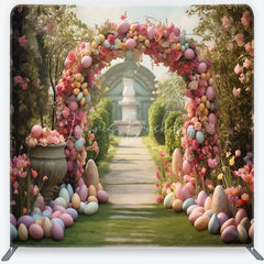 Lofaris Enchanting Garden Archway Square Double-Sided Backdrop Pastel Easter Eggs and Spring Floral Party Decor