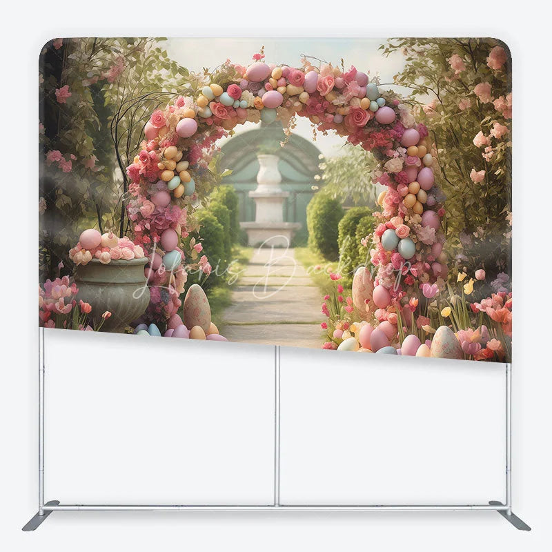 Lofaris Enchanting Garden Archway Square Double-Sided Backdrop Pastel Easter Eggs and Spring Floral Party Decor