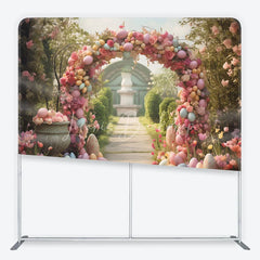 Lofaris Enchanting Garden Archway Square Double-Sided Backdrop Pastel Easter Eggs and Spring Floral Party Decor
