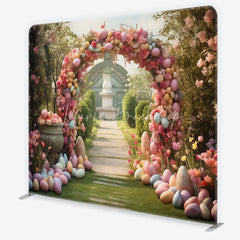 Lofaris Enchanting Garden Archway Square Double-Sided Backdrop Pastel Easter Eggs and Spring Floral Party Decor