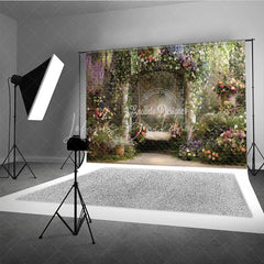 Lofaris Enchanting Garden Floral Archway Photography Backdrop Dreamy Swing and Lush Colorful Blooms