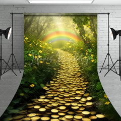 Lofaris Enchanting Green Forest Gold Coin Path Sweep Backdrop Lucky Rainbow St. Patrick’s Day Theme for Photography