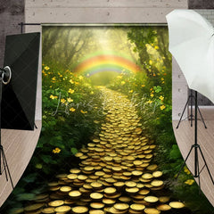 Lofaris Enchanting Green Forest Gold Coin Path Sweep Backdrop Lucky Rainbow St. Patrick’s Day Theme for Photography