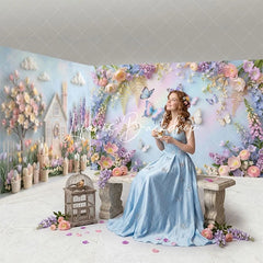 Lofaris Enchanting Pastel Spring Garden House and Butterfly Room Set Backdrop Fantasy Floral Party Decor