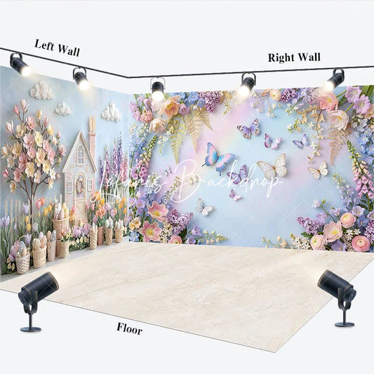 Lofaris Enchanting Pastel Spring Garden House and Butterfly Room Set Backdrop Fantasy Floral Party Decor