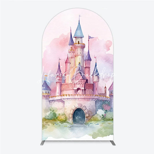 Lofaris Enchanting Pastel Watercolor Castle Fairytale Round Top Arch Backdrop Princess Birthday Baby Shower Decor