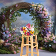 Lofaris Enchanting Rustic Floral Arch Photography Backdrop with Pastel Flowers Green Foliage for Wedding or Baby Shower