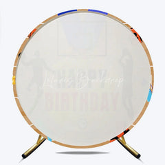 Lofaris Energetic Basketball Court Happy Birthday Round Backdrop featuring Player Silhouettes and Sports Theme Party Decor