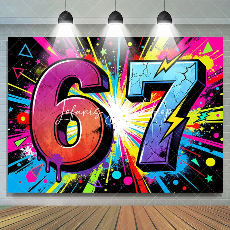 Lofaris Energetic Neon Graffiti 7th Birthday Backdrop with Vibrant Paint Splatter and Lightning Bolts Party Decor
