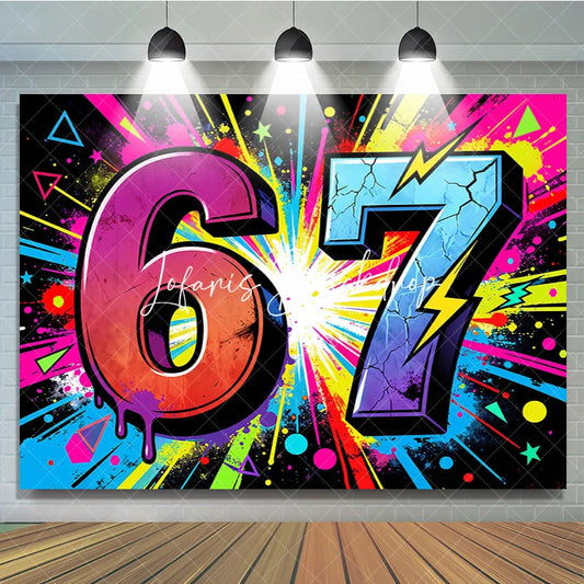 Lofaris Energetic Neon Graffiti 7th Birthday Backdrop with Vibrant Paint Splatter and Lightning Bolts Party Decor