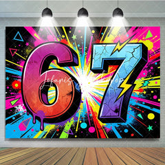 Lofaris Energetic Neon Graffiti 7th Birthday Backdrop with Vibrant Paint Splatter and Lightning Bolts Party Decor