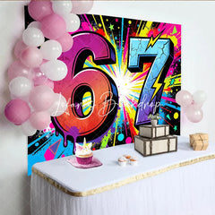 Lofaris Energetic Neon Graffiti 7th Birthday Backdrop with Vibrant Paint Splatter and Lightning Bolts Party Decor