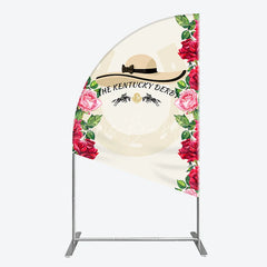 Lofaris Equestrian Race Day Half Moon Arch Backdrop with Elegant Hat Horse Silhouettes and Vibrant Red Roses