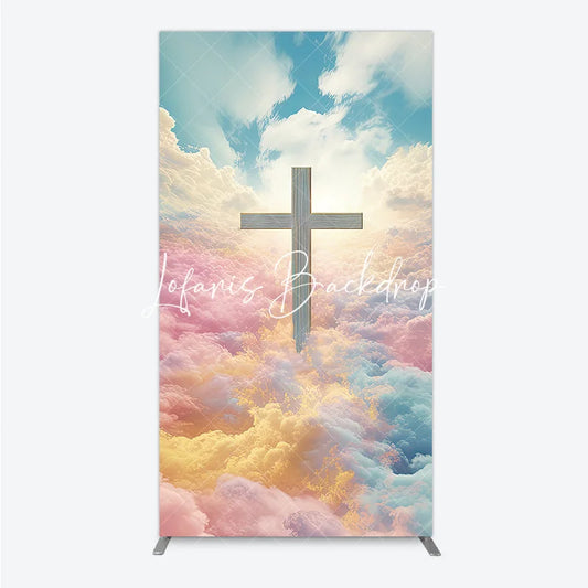 Lofaris Ethereal Cross with Pastel Clouds and Heavenly Sky Rectangle Arch Backdrop Spiritual Serene Decor for Events