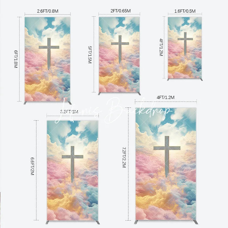Lofaris Ethereal Cross with Pastel Clouds and Heavenly Sky Rectangle Arch Backdrop Spiritual Serene Decor for Events